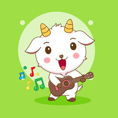 Obraz na płótnie Canvas Cartoon illustration of cute goat playing guitar