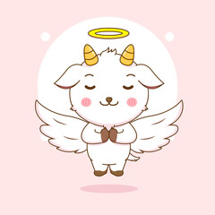 Cartoon illustration of cute goat as an angel