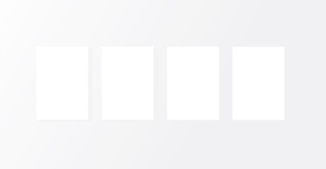 four empty white canvas vertical frame 3d illustration on wall