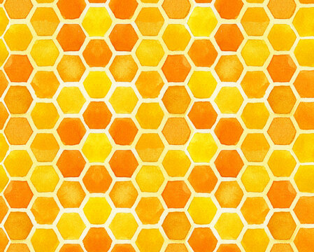 watercolor seamless pattern with yellow honeycombs. yellow print for fabric, wallpaper, wrapping paper.