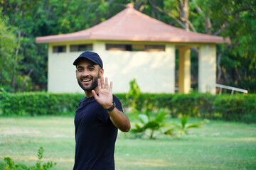 a man bought a new house and happy saying hi