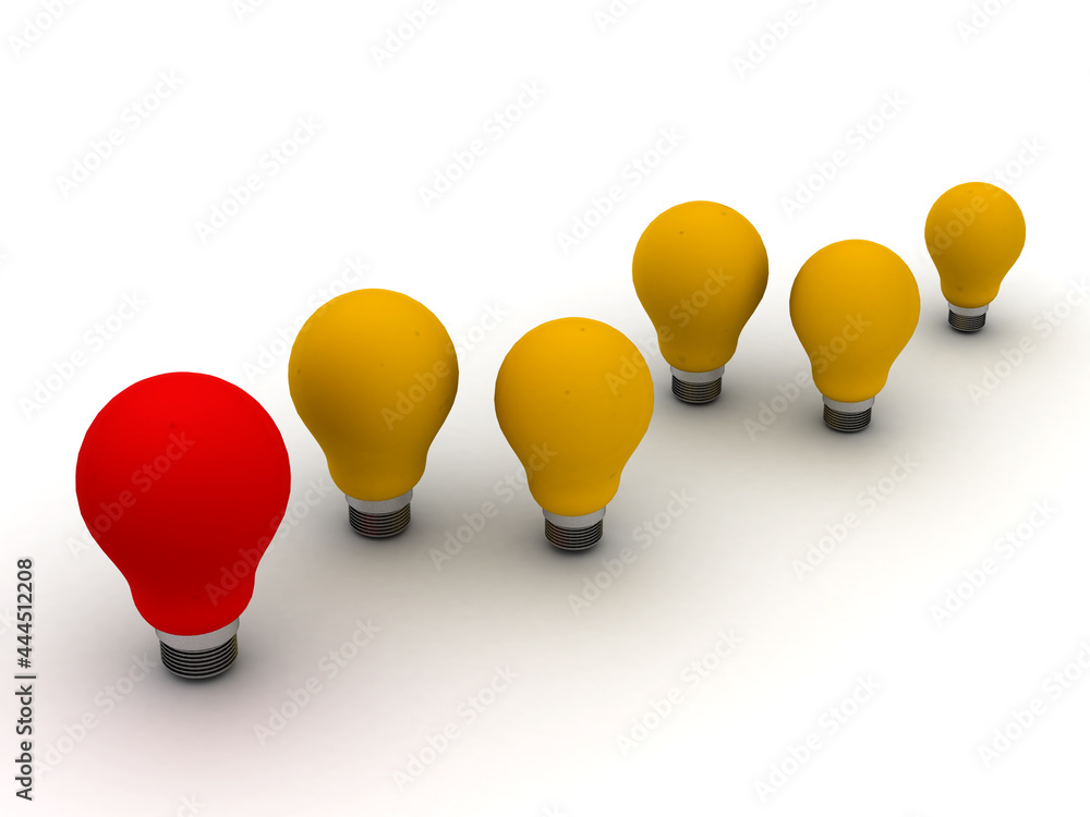 Poster 3d rendering led light bulb network with leader
