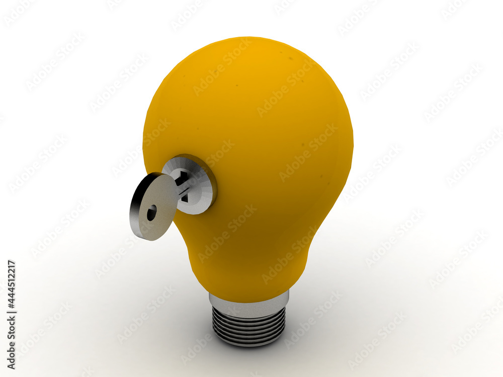 Poster 3d rendering led yellow lightbulb protected lock