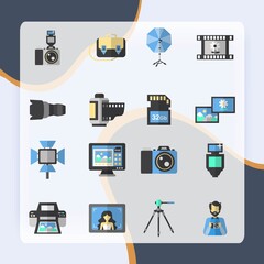 Photography equipment icons flat set with digital camera and editing soft isolated vector illustration