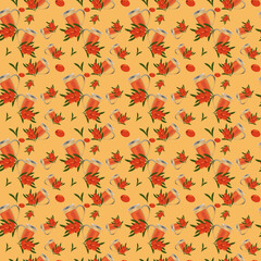 Seamless sea buckthorn. Template. A sprig of sea buckthorn. For wrapping paper and fabric prints. Vector. For covers, packaging designs, labels, menus, wall art and print.