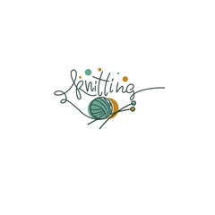 Handmade knitting,  hand drawn doodle logo, label, emblem