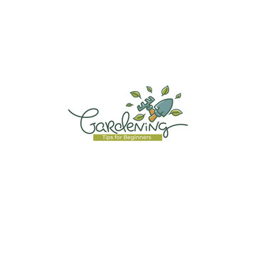 My Gardening vector logo template with line art doodle calligraphy lettering composition