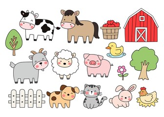 Draw collection animals farm Doodle cartoon style © anchalee