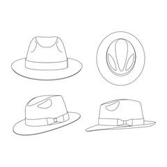 Template rabbit fur felt fedora hat vector illustration flat sketch design outline headwear