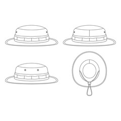 Template safari hat vector illustration flat sketch design outline headwear