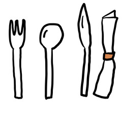 White folk spoon knife illustration ホワイトカトラリー