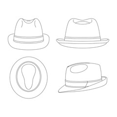 Template trilby hat vector illustration flat sketch design outline headwear - obrazy, fototapety, plakaty