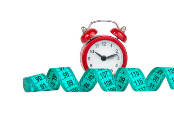Red alarm clock bell with tape measure isolated on the white background