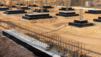 Monolithic reinforced concrete foundations for the construction of a residential building. Grillage...