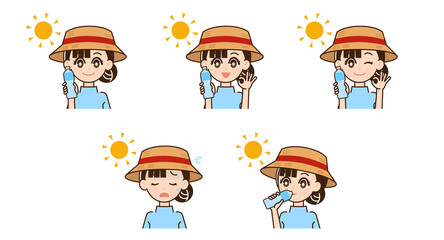 熱中症対策をする女性のイラスト