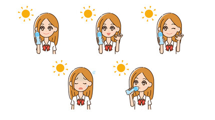 熱中症対策をする女性のイラスト