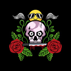Skull and roses with emoji illustration