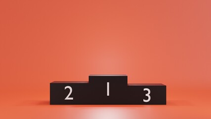3D Rendering. Winning Platform. Stage podium with lighting, Stage Podium Scene with for Award Ceremony on orange  background.