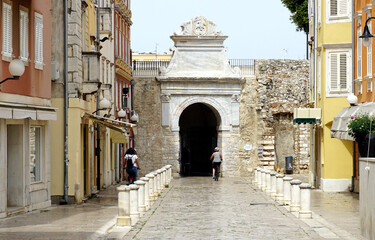 Stone door on the medieval walls around the Croatian city of Zadar