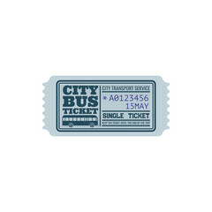 Ticket on bus, city transport service isolated retro blue coupon with control number and date. Vector single boarding, coupon on intercity transport. One way or single ticket, keep until end of trip