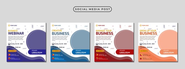 Collection of social media post banner templates. Perfect for business webinars, marketing webinars, online class programs, etc.