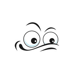 Unconcerned lukewarm emoji, depressed smiley isolated icon. Vector indifferent apathetic emoticon with big eyes smiley. Dissatisfied comic avatar. Unhappy emoji in bad sad mood, indifference feeling