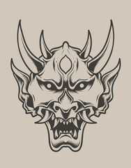 Illustration oni mask monochrome style