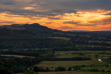 Fototapeta na wymiar July sunset from Malling Down near Lewes on the South Downs, East Sussex, south east England