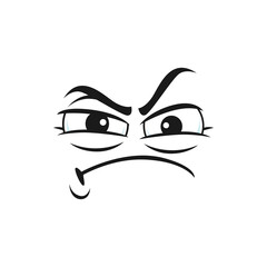 Bored irritated smiley with big eyes, depressed character isolated icon. Vector upset emoticon with sad face expression, annoyed or bored face. Unhappy suspicious emoji offended sorrow head