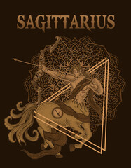 Illustration horseman sagittarius symbol with mandala