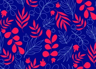 Foto op Plexiglas Donkerblauw Prachtig vector helder patroon met decoratieve bladeren