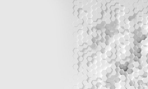 Fototapeta Wall of Random shifted white honeycomb hexagon background wallpaper with copy space.