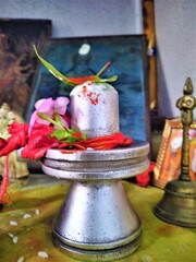 Flowers offered to Hindu Lord Shiva in the form of Shivling
