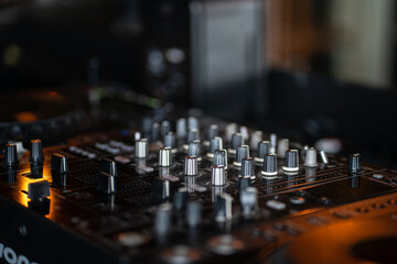 Channels mixing dj player professional. sound mixing music for play music event party.