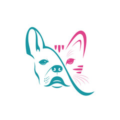 Vector of dog face and cat face design on a white background. Pet. Animal. Dog and cat logo or icon. Easy editable layered vector illustration. Bulldog.