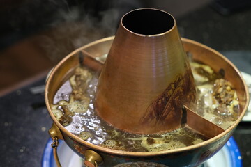 close up traditional Chinese mutton hot pot