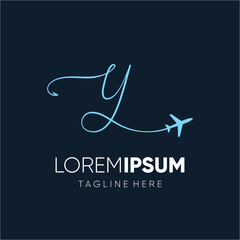 Letter Handwriten Y Initial Jet Plane Logo Design Vector Icon Emblem Illustration Graphic 