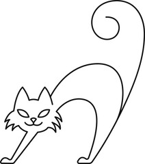 Vector linear playing of frightened cat with  it's tail up. Line art element for design print, logo, poster, card, invitation  about nice funny pets.