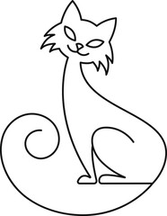 Vector linear nice sitting cat. Line art element for design card, invitation, poster, print, logo with funny pets.