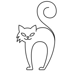 Vector linear playing of frightened cat. Line art element for design print, logo, poster, card, invitation  with nice funny pets.