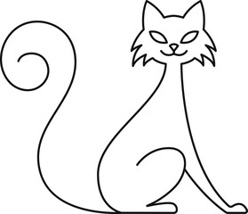 Vector linear sitting cat. Line art element for design card, poster, print, logo with nice funny pets.