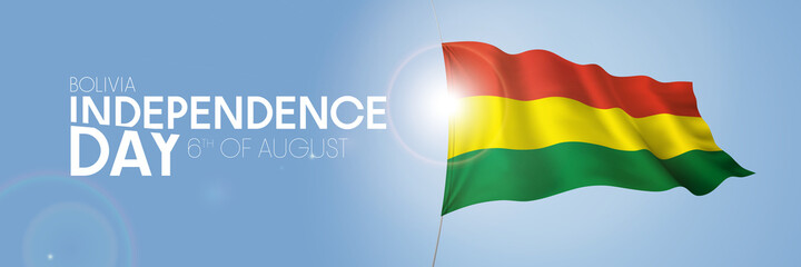 Bolivia happy independence day greeting card, banner with template text vector illustration