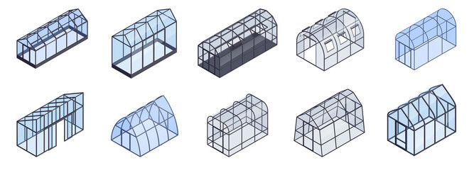 Isometric Greenhouse Color Icon Set