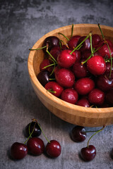 ripe cherries on a dark background