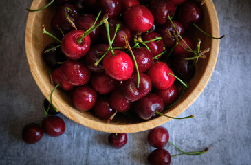 ripe cherries on a dark background
