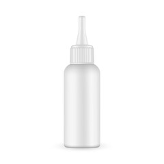 Plastic Cosmetic Bottle with Dropper Long Tip Cap, Isolated on White Background. Vector Illustration
