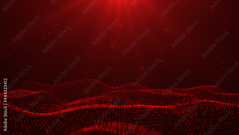 Poster particle wave dynamic digital red color abstract background