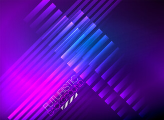 Fototapeta premium Bright neon color techno abstract background, shiny glowing neon lines in the dark background