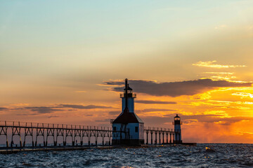 Fototapeta premium St Joseph North Pier Inner Lighthouse at Lake Michigan