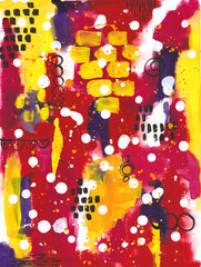 Abstract painting in red and yellow, happy, bright, celebration